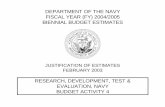 DEPARTMENT OF THE NAVY FISCAL YEAR (FY) 2004/2005 … · 2015. 3. 10. · 48 0603542N Radiological Control 04 1.009 1.055 1.112 0.959 U 49 0603553N Surface ASW ... 72 0603746N RETRACT