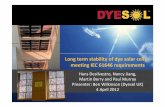 Long term stability of dye solar cells – meeting IEC 61646 ......Dyesol >25,000 h quasi-continuous illumination 25-40 years life time extrapolated, depending on location R.Harikisun,