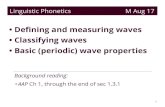 • Defining and measuring waves • Classifying waves • Basic ...jlsmith/ling520/outlines/...Linguistic Phonetics M Aug 17 • Defining and measuring waves • Classifying waves