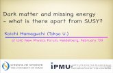 Dark matter and missing energy - what is there apart from SUSY?plehn/npf09/talks/... · 2011. 10. 14. · Dark matter and missing energy - what is there apart from SUSY? at LHC New