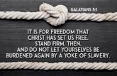 Galatians 5:1-12€¦ · 1. Galatians 5:1-6 •Trusting in our ability to obey laws for justification results in the loss of freedom in Christ. We hold on to freedom only through