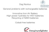 Dag Noréus General problems with rechargeable batteries ......High power hydrides for HEV batteries: Surface reactions are important. The surface must: 1) protect the metal hydride