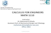 CALCULUS FOR ENGINEERS MATH 1110 - KSUfac.ksu.edu.sa/sites/default/files/lecture-15-d-integral.pdf · 2014. 12. 8. · 0 y cos x5 dx dy = y cos x5 dA = o — cos x5 dx = cos x5 (5x4