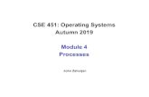 Operating Systems CS451 - courses.cs.washington.edu · 2019. 10. 9. · CSE 451: Operating Systems Autumn 2019 Module 4 Processes John Zahorjan. Process management • This module