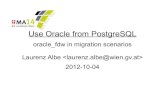 Use Oracle from PostgreSQLPostgreSQL or Oracle side (views). oracle_fdw can perform simple transformations. Migration: load into PostgreSQL Usually done with COPY FROM SQL statement.