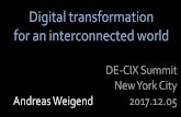 Digital transformation for an interconnected world · 2018. 4. 11. · 1 DE-CIX Summit New York City 2017.12.05 Digital transformation for an interconnected world Andreas Weigend