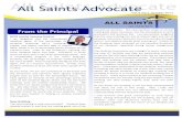 All Saints Advocate · 2017. 8. 22. · All Saints Advocate All Saints Advocate Vol 4 No 1 October 2012 ALL SAINTS ACADEMY From the Principal GSE results increase further I am delighted