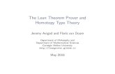 The Lean Theorem Prover and Homotopy Type TheoryMay 2016 Outline Formal veri cation and interactive theorem proving The Lean Theorem Prover Lean’s kernel Lean’s elaborator The
