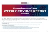 MDH Weekly COVID-19 Report 12/3/2020...MN Phases of Reopening Stay Home MN 3/26-5/17 Phase 1 5/18-6/1 P2 6/1-9 Phase 3+ 6/10-present Minnesota Department of Health Weekly COVID-19