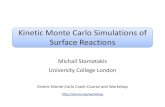 Kinetic Monte Carlo Simulations of Surface Reactions · The Kinetic Monte Carlo Approach • Instead of simulating dynamics, KMC1 focuses on rare events • Simulates reactions much