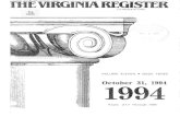 ,, October 31, 1994 - Virginiaregister.dls.virginia.gov/vol11/iss03/v11i03.pdfDec. 20, 1994 (Tuesday) Jan. 9, 1995 Jan. 4, 1995 Jan. 23 Jan. 18 Feb. 6 Feb. 1 Feb. 20 Feb. 15 Mar. 6