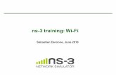 ns-3 training: Wi-Fi€¦ · • Mobility models specify how nodes will move during the simulation: – Constant: position, velocity or acceleration; – Waypoint: specify the location