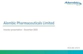 Alembic Pharmaceuticals Limited · 2021. 1. 19. · 2007 Acquired Dabur’s Indian Cardiology, GI and Gynaecology brands 2008 FDA approves Formulation facility 2010 Pharmaceuticals
