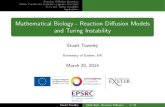 Mathematical Biology - Reaction Diffusion Models and Turing … · 2014. 4. 15. · Reaction Di usion Equations Matrix Pencils and Common Lyapunov Functions CLFs and Turing Instability