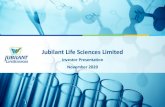 Jubilant Life Sciences Limited · 2020. 11. 10. · Jubilant Life Sciences Overview FY20 Revenue Mix by Segment India 22% USA & Canada 56% Europe & Japan 13% China and ROW 9% FY20