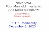 N=2* SYM, Four Manifold Invariants, And Mock Modularitygmoore/KITP-December3-2020F.pdf · 2020. 12. 3. · 1998 N=1 deformation of N=4 SYM, Kähler 4-folds with 𝑏𝑏. 2+ ≥3&