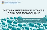 DIETARY REFERENCE INTAKES (DRIS) FOR MONGOLIANS · 2020. 11. 11. · DRIs • Based on evidence: National Nutrition Survey • Addressed to the main public health problem for population