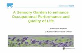 A Sensory Garden to enhance Occupational Performance ......Patient Comments “ Would have spend more time in my room ” if the sensory garden was not there, and that “it’s home-like”.“