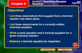 Section 1 Describing Chemical Chapter 8 Reactions - Mrs. Bolden's Chemistry … · 2018. 9. 9. · Chapter 8 Reactions •To balance the equation, begin by counting atoms of elements