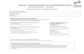 YEAR 7 MATHEMATICS EXAMINATION - Kinross Collegekinrosscollege.wa.edu.au/.../08/Year-7-MATHS-exam.-Sem-1.pdf · 2016. 8. 9. · NON-CALCULATOR : 27 questions, 32 marks . Attempt questions