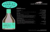 Alex Russell Franca's Shiraz 2019 - Unique Wine Solutions · 2020. 5. 21. · Shiraz 94% Graciano6% BOTTLED February 2020 GROWING AREA Riverland ALC %/VOL 14.5% v/v TITRITABLE ACIDITY