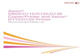 Xerox D95A/D110/D125/D136 Copier/Printer and Xerox … · 2015. 10. 1. · Xerox® D95A/D110/D125/D136 Copier/Printer and Xerox® D110/D125 Printer Recommended Media List