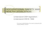 OCCUPATIONAL SAFETY AND HEALTH LEGISLATION...OCCUPATIONAL SAFETY AND HEALTH LEGISLATION-Understand OSH legislation-Understand OSHA 1994For more understanding, this notes is prepared