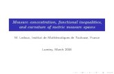 Measure concentration, functional inequalities, and curvature ...gallay/taiwan/talks/...Measure concentration, functional inequalities, and curvature of metric measure spaces M. Ledoux,