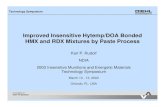 Improved Insensitive Hytemp/DOA Bonded HMX and RDX ......HMX and RDX Mixtures by Paste Process Karl P. Rudolf NDIA 2003 Insensitive Munitions and Energetic Materials Technology Symposium