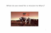 Whatdo%we%need%for%amission%to%Mars?% · 2012. 11. 20. · • Need to leave Mars when Earth is 8.4 months behind the location where the transfer orbit will take the spacecraft •