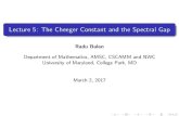 Lecture 5: The Cheeger Constant and the Spectral GapLecture 5: The Cheeger Constant and the Spectral Gap Radu Balan Department of Mathematics, AMSC, CSCAMM and NWC University of Maryland,