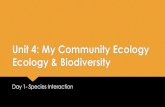 Unit 4: My Community Ecology Ecology & Biodiversity · Unit 4: My Community Ecology Ecology & Biodiversity Day 1- Species Interaction. Scale Level 3 Level 2 3A: Based on our development