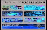 VIP TABLE MENU · 2020. 11. 20. · VIP TABLE MENU 1lb. of Wings..... $9.95 2lbs. of Wings and a Pitcher of Beer.... $19.95 Hamburger ... $8.00 Domestic ..... $16.00 Import .....