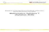 Mathematics Syllabus T (Syllabus 4046) · 2020. 11. 4. · 4046 MATHEMATICS SYLLABUS T GCE NORMAL (TECHNICAL) LEVEL SYLLABUS . 7 . Topic/Sub-topics Content N7 •Solutions of equations