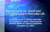 Just Showing Up: Social and Cultural Capital in Everyday Life · 2016. 2. 10. · Four possible linkages between cultural capital and citizenship: ... Build community connections,