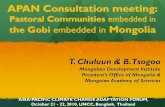 Pastoral Communities embedded in the Gobi embedded in … · 2013. 1. 17. · APAN Consultation meeting: Pastoral Communities embedded in the Gobi embedded in Mongolia T. Chuluun