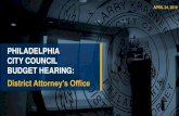 PHILADELPHIA CITY COUNCIL BUDGET HEARING: District ...phlcouncil.com/wp-content/uploads/2019/04/DAO-FY20...Q2 2015: 16,388 imposed $28M cost Q4 2018: 7,666 imposed $13M cost Q1 2014: