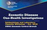 Zoonotic Disease One-Health Investigations · Anthrax •Caused by Bacillus anthracis, a spore-forming Gram positive rod •Humans are infected through skin contact or ... 2018 Case