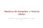 Hipótese de Avogadro e Volume Molar de materias... · 2020. 6. 19. · Volume Molar Condições Ambientes de Temperatura e Pressão (CATP) P =1atm T =25°C V m =24,5L/mol I. 1 mol