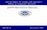 DEPARTMENT OF HOMELAND SECURITY FOR OFFICIAL ...FOR OFFICIAL USE ONLY < Independent Auditors’ Report on DHS’ FY 2007 Financial Statements OIG-08-12 November 2007 DEPARTMENT OF