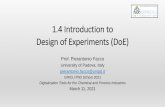 1.4 Introduction to Design of Experiments (DoE)€¦ · Design of Experiments (DoE) Prof. Pierantonio Facco. University of Padova, Italy. pierantonio.facco@unipd.it . GRICU PhD School