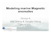 Modeling marine Magnetic anomalies · 2013. 10. 30. · stripes on the seafloor, we go back Poisson’s equation relating magnetic field to magnetization. ΔB=−∇U ∇2U=0 ∇2U=µ