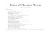 Lists of Mentor Texts - Amazon S3 · 2020. 1. 22. · 24 Mentor Lists Reproduced with permission from Morris, Awakening Brilliance in the Writer’s Workshop. Copyright 2012 Damon,