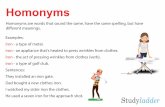 homonyms - Studyladder · 2020. 8. 27. · iron - a type of metal. iron - an appliance that's heated to press wrinkles from clothes. iron - the act of pressing wrinkles from clothes