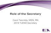 Role of the Secretary...Carol Twombly, Secretary Dan DiDonato, Treasurer Polly Johnson ,Treasurer -Elect Jody Bauer, Director Crissie Richardson, Director Marcia Fuller, Past -President