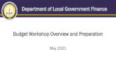 Budget Workshop Overview and Preparation...• Pre-Workshop preparation is essential for a productive workshop. • The next slides will detail what the Department will provide at
