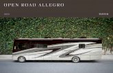 OPEN ROAD ALLEGRO Allegro.pdf• 50 Amp Service • Two High-profile Roof ACs (High Efficiency) — 13.5 K BTUs • Two 6 V House Batteries • Exterior Rinse Hose/Shower • Water