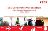 ECS Corporate Presentation - listed company · 2013. 5. 8. · •ECS ICT Berhad was awarded MSC status by MDeC 2005 •Introduction of program to install credit card terminals at