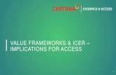 VALUE FRAMEWORKS & ICER IMPLICATIONS FOR ACCESSlimiting existing frameworks • Can also be used as material during internal development of scenarios, segmentation, tactical playbooks