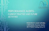 PERFORMANCE AUDITS · 2021. 3. 16. · PERFORMANCE AUDITS - CURRENT PRACTICE AND FUTURE ACTIVITIES 1 PRESENTED BY LAMAR MITCHELL CARB Quality Assurance Section 2019 PQAO Training,